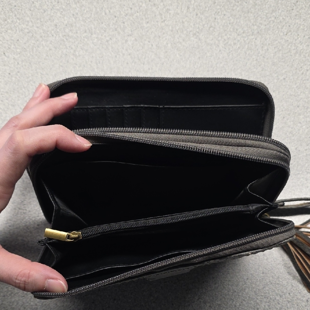 boc Black Leather Wristlet Clutch with Tassel Accent